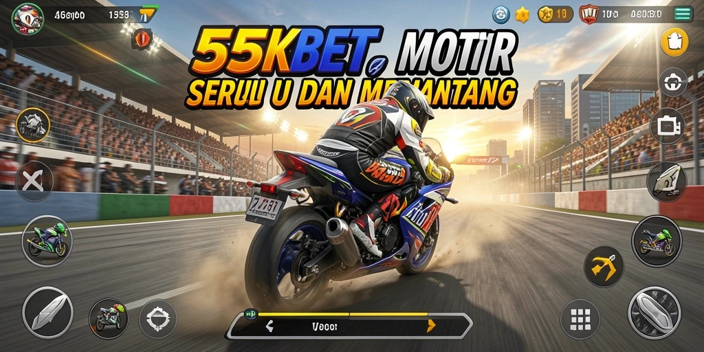 Tampilan gameplay balapan motor yang mendebarkan di 55KBET.