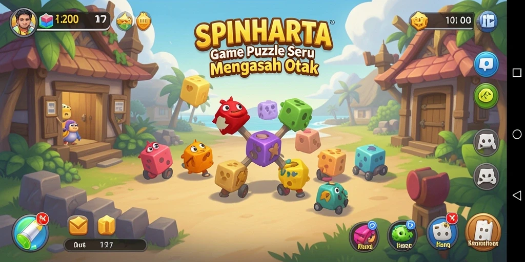 Screenshot gameplay SPINHARTA yang menunjukkan tingkat tantangan Puzzle.